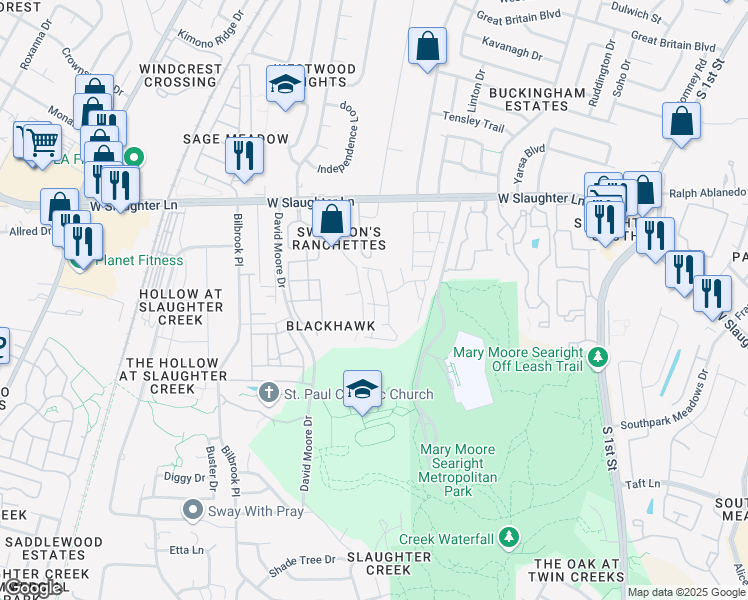 map of restaurants, bars, coffee shops, grocery stores, and more near 1017 Boatswain Way in Austin