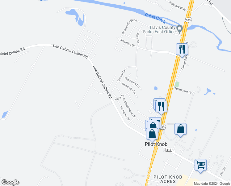 map of restaurants, bars, coffee shops, grocery stores, and more near 8008 McKamy Drive in Austin