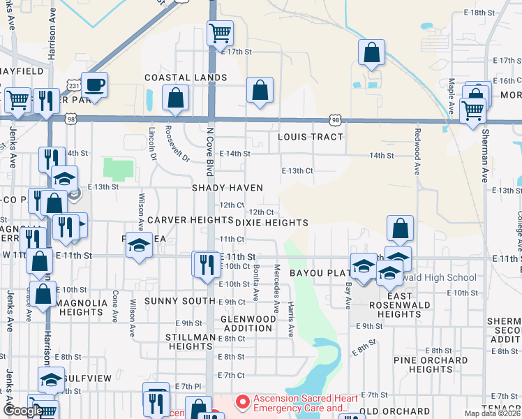 map of restaurants, bars, coffee shops, grocery stores, and more near 1218 Bonita Avenue in Panama City