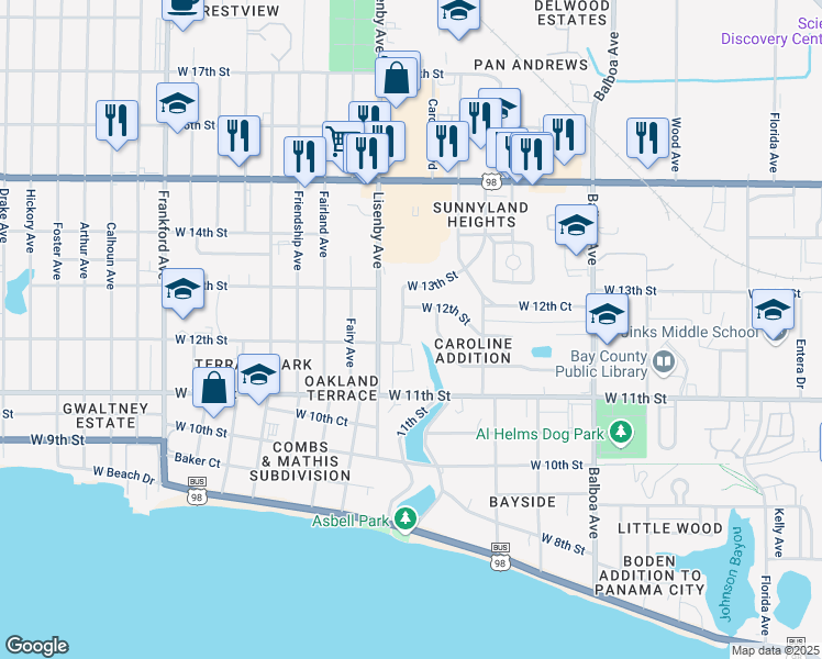 map of restaurants, bars, coffee shops, grocery stores, and more near 1209 Christel Avenue in Panama City