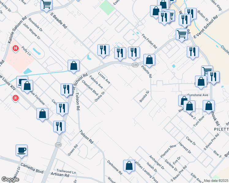 map of restaurants, bars, coffee shops, grocery stores, and more near 203 Westbend Ridge in Lafayette