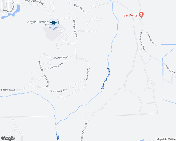 map of restaurants, bars, coffee shops, grocery stores, and more near Sycamore Way in Clay County