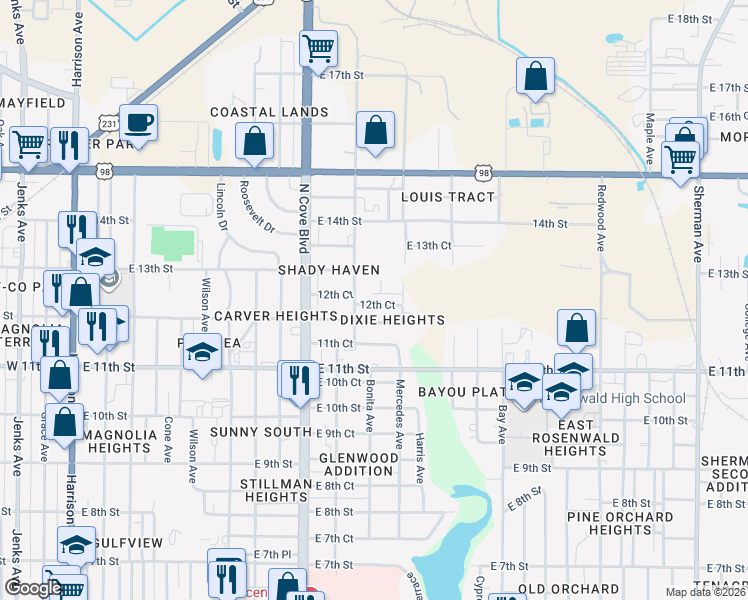 map of restaurants, bars, coffee shops, grocery stores, and more near 1218 Bonita Avenue in Panama City