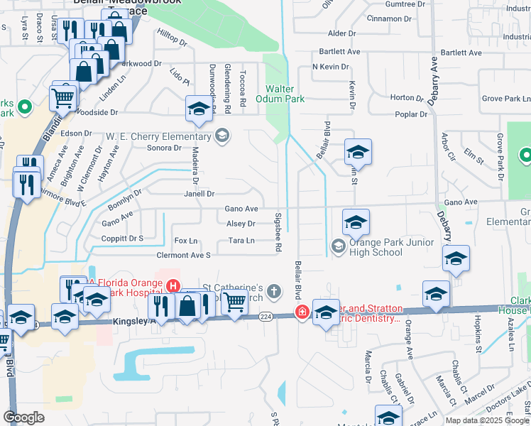 map of restaurants, bars, coffee shops, grocery stores, and more near 438 Gano Court in Orange Park