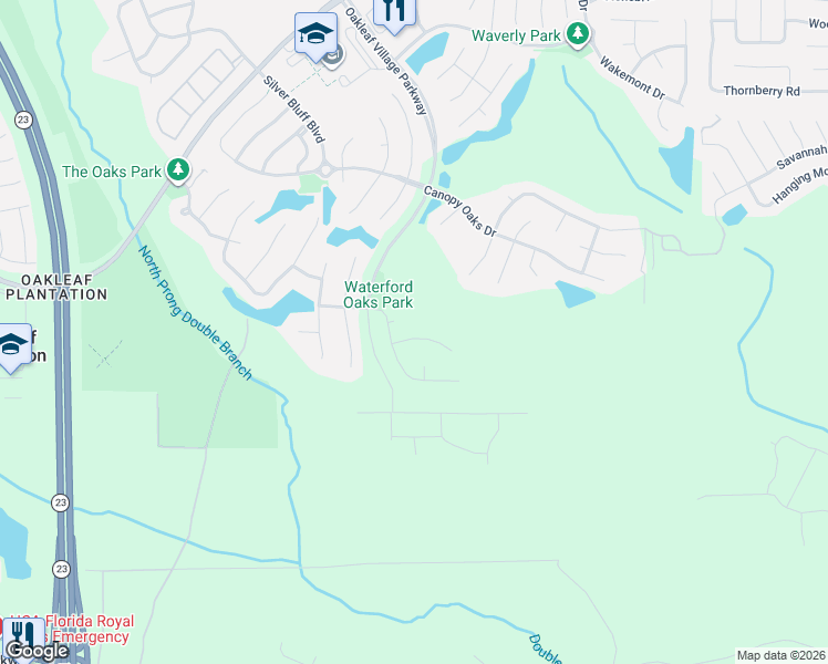 map of restaurants, bars, coffee shops, grocery stores, and more near 3452 Crane Hill Court in Orange Park