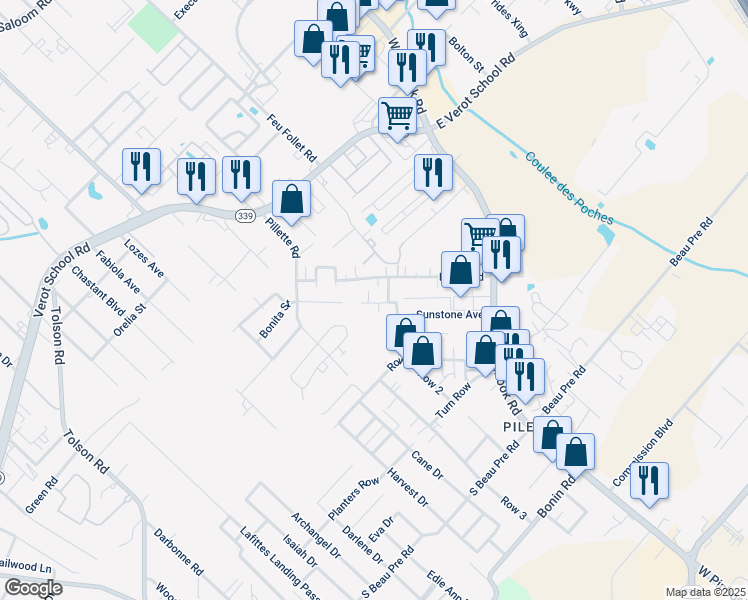 map of restaurants, bars, coffee shops, grocery stores, and more near 207 Fox Run Avenue in Lafayette