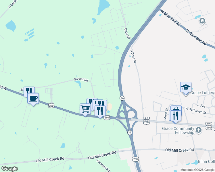 map of restaurants, bars, coffee shops, grocery stores, and more near 2006 Vineyard Pass in Brenham