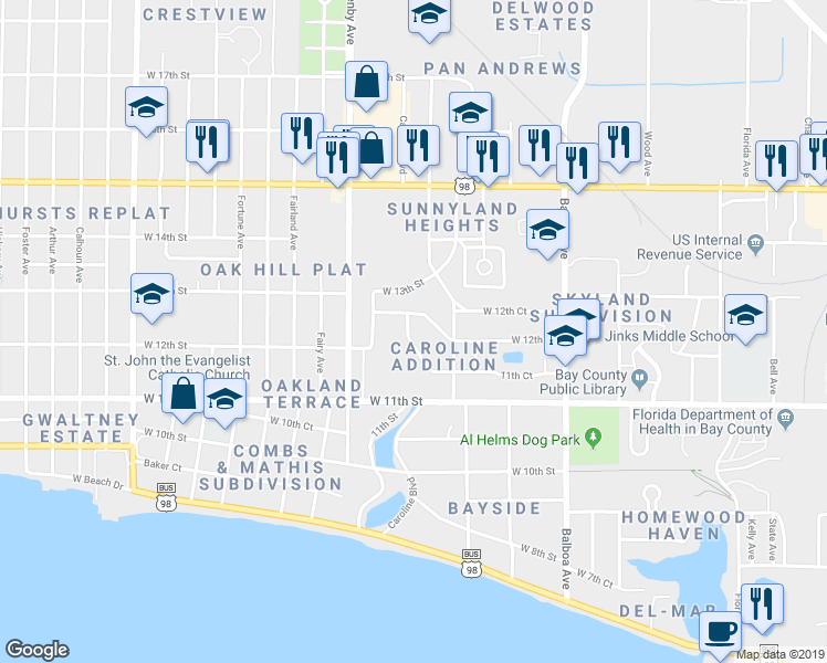 map of restaurants, bars, coffee shops, grocery stores, and more near 1230 Marie Ann Boulevard in Panama City