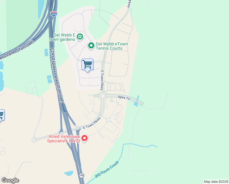 map of restaurants, bars, coffee shops, grocery stores, and more near 10980 E-Town Parkway in Jacksonville