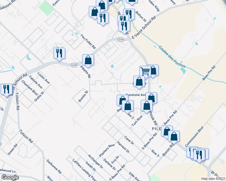 map of restaurants, bars, coffee shops, grocery stores, and more near 202 Elks Cove in Lafayette