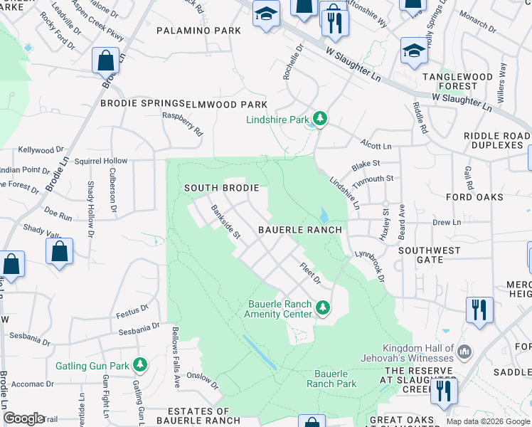 map of restaurants, bars, coffee shops, grocery stores, and more near 3316 Tavistock Drive in Austin