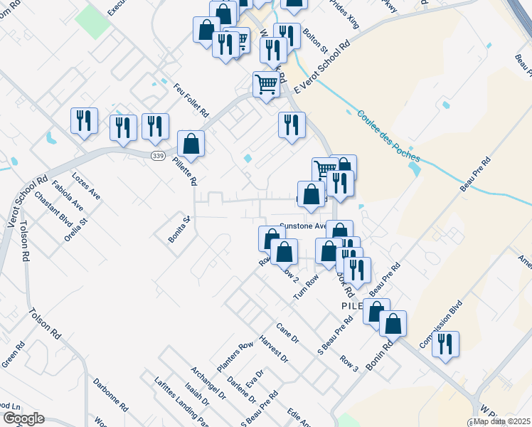 map of restaurants, bars, coffee shops, grocery stores, and more near 207 Fox Run Avenue in Lafayette
