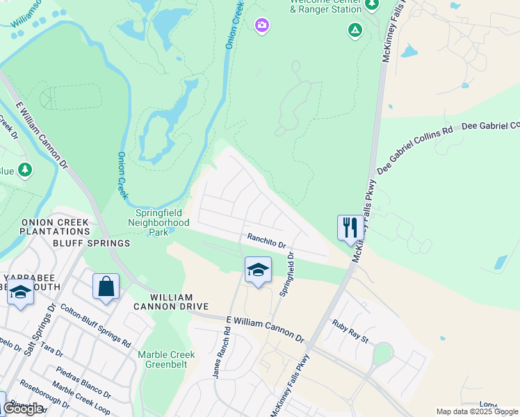 map of restaurants, bars, coffee shops, grocery stores, and more near 6612 Janes Ranch Road in Austin