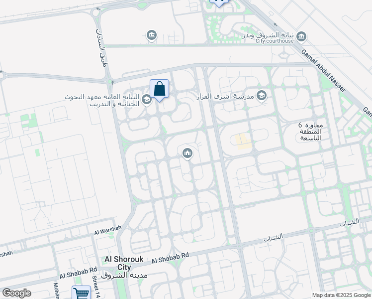 map of restaurants, bars, coffee shops, grocery stores, and more near in Al Shorouk City