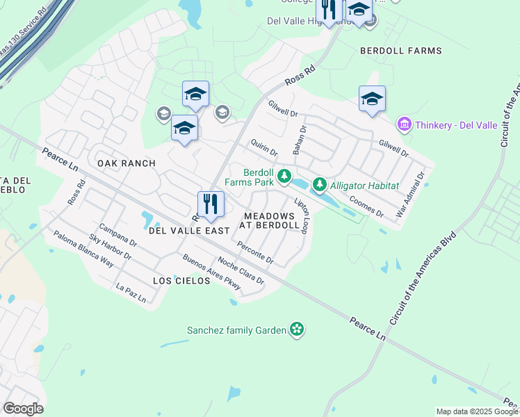 map of restaurants, bars, coffee shops, grocery stores, and more near 5612 Alomar Cove in Del Valle