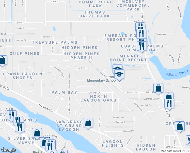 map of restaurants, bars, coffee shops, grocery stores, and more near 336 Brady Way in Panama City Beach