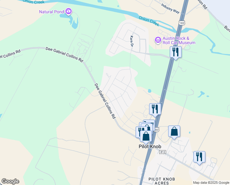 map of restaurants, bars, coffee shops, grocery stores, and more near 8100 Cottage Rose Drive in Austin
