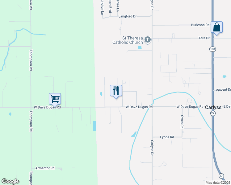 map of restaurants, bars, coffee shops, grocery stores, and more near 5215 Winnie Dr in Sulphur