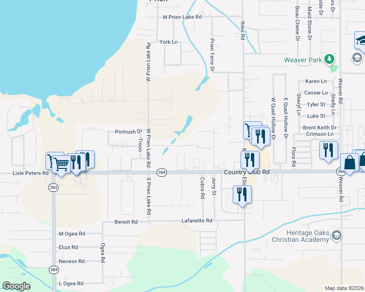 map of restaurants, bars, coffee shops, grocery stores, and more near 14 Fairway Dr in Lake Charles