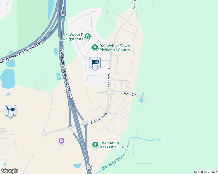 map of restaurants, bars, coffee shops, grocery stores, and more near 10980 E Town Parkway in Jacksonville