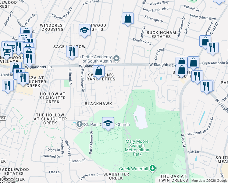 map of restaurants, bars, coffee shops, grocery stores, and more near 1006 Totis Road in Austin