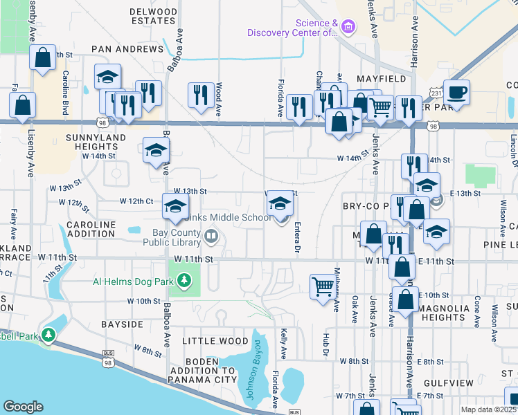 map of restaurants, bars, coffee shops, grocery stores, and more near 1211 Florida Avenue in Panama City