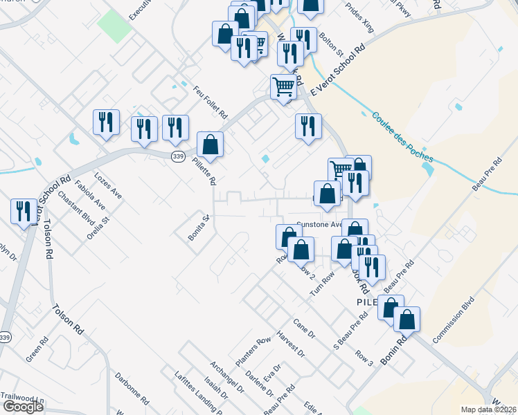 map of restaurants, bars, coffee shops, grocery stores, and more near 501 Fox Run Avenue in Lafayette