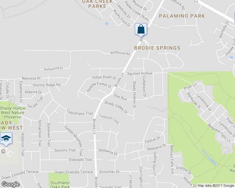 map of restaurants, bars, coffee shops, grocery stores, and more near 3412 Doe Run in Austin