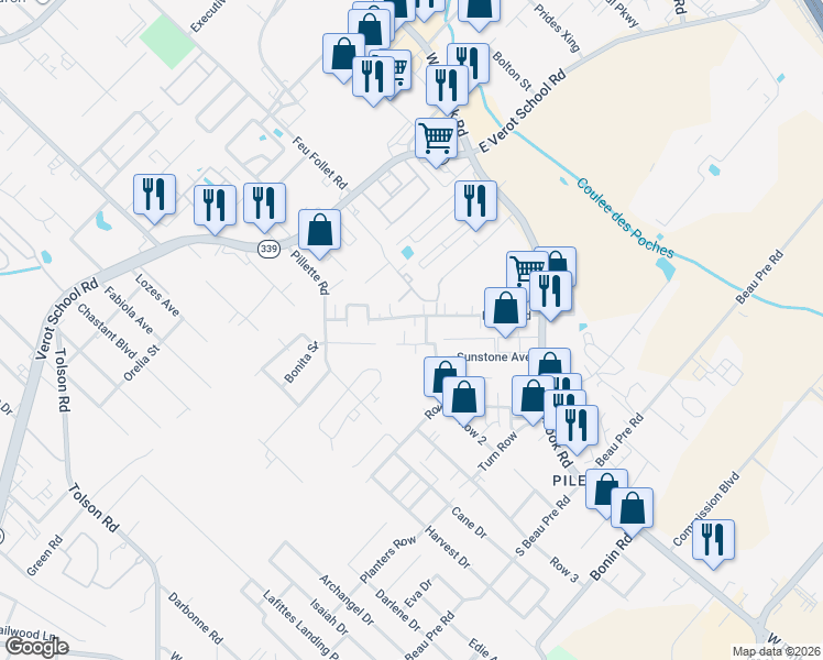 map of restaurants, bars, coffee shops, grocery stores, and more near 206 Elks Cove in Lafayette