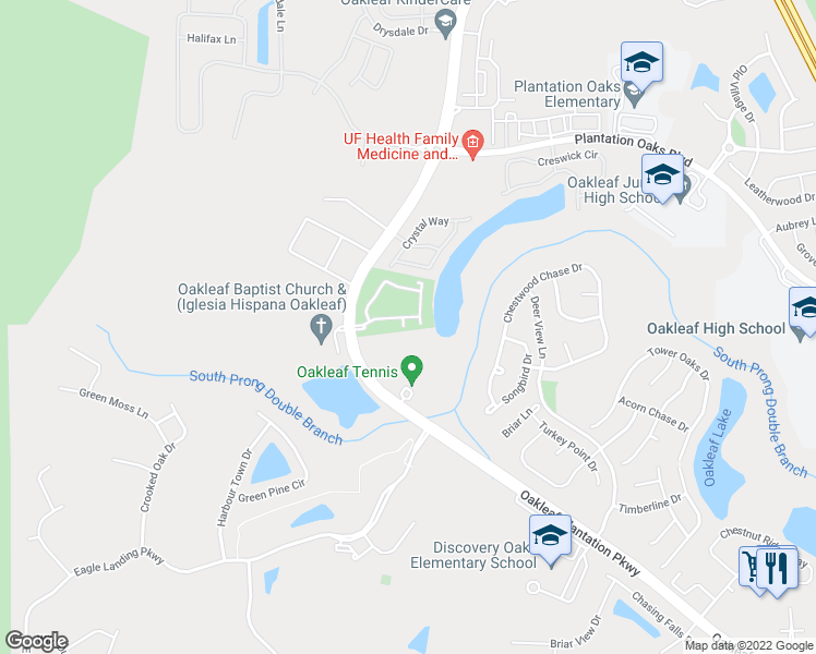 map of restaurants, bars, coffee shops, grocery stores, and more near 785 Oakleaf Plantation Parkway in Orange Park