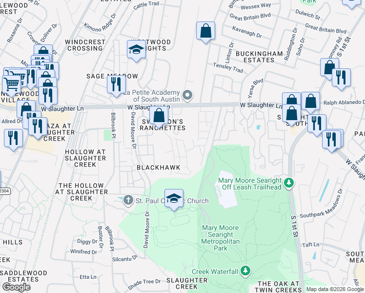 map of restaurants, bars, coffee shops, grocery stores, and more near 1006 Totis Road in Austin