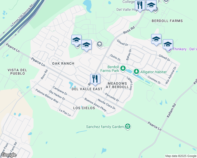 map of restaurants, bars, coffee shops, grocery stores, and more near 5501 Ross Road in Austin