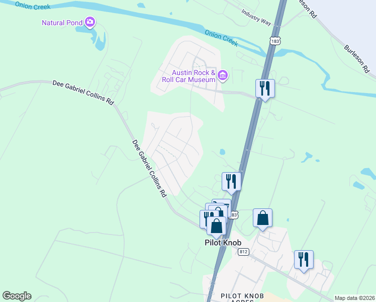 map of restaurants, bars, coffee shops, grocery stores, and more near 8110 Dampton Lane in Austin