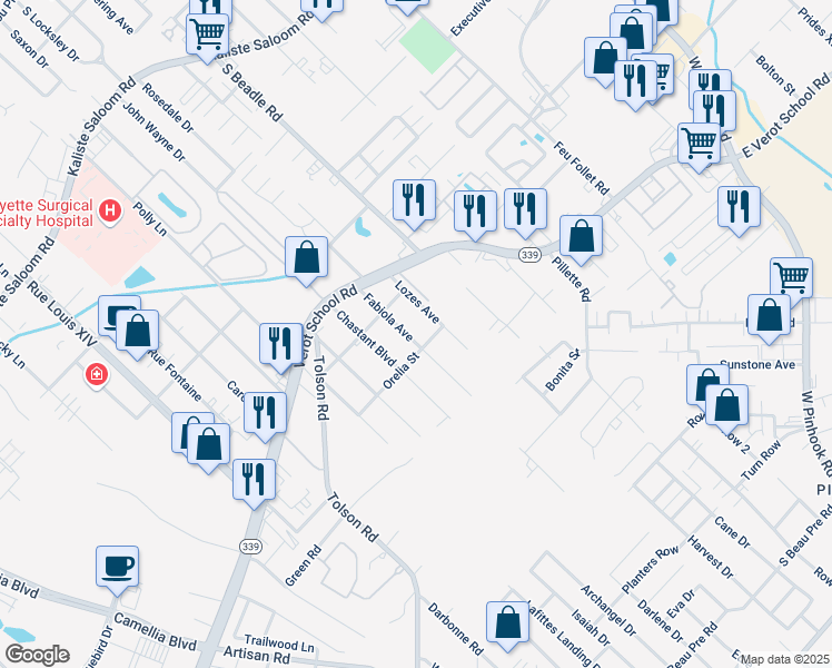 map of restaurants, bars, coffee shops, grocery stores, and more near 209 Fabiola Avenue in Lafayette