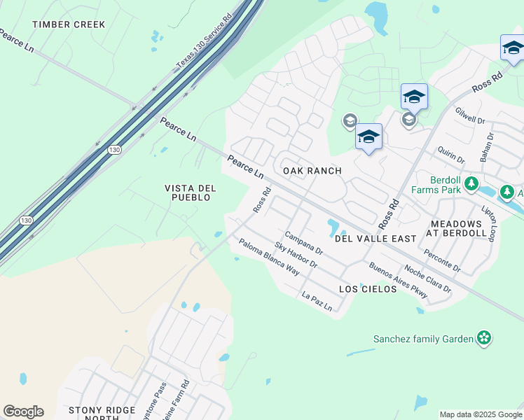 map of restaurants, bars, coffee shops, grocery stores, and more near 5808 Angel Drive in Del Valle