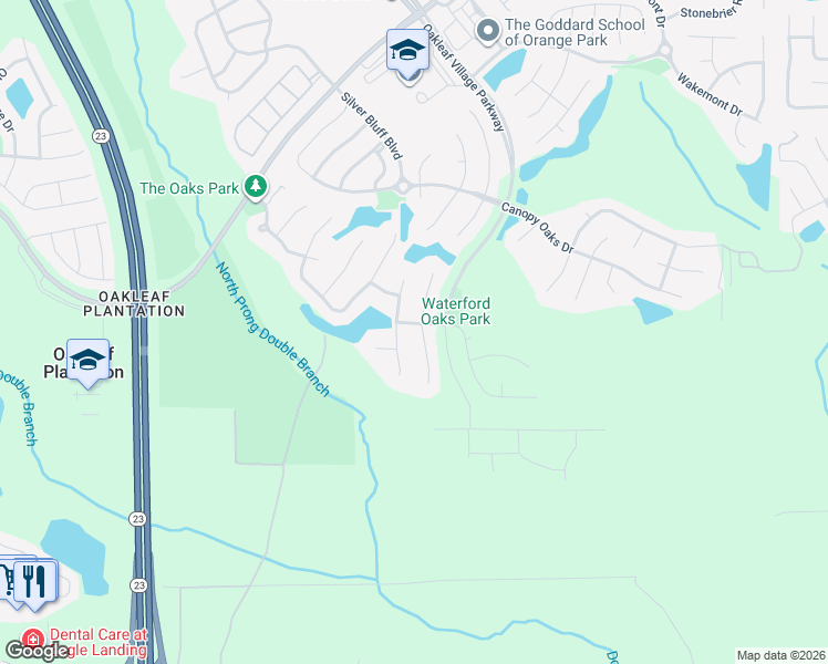map of restaurants, bars, coffee shops, grocery stores, and more near 1340 Akron Oaks Drive in Orange Park