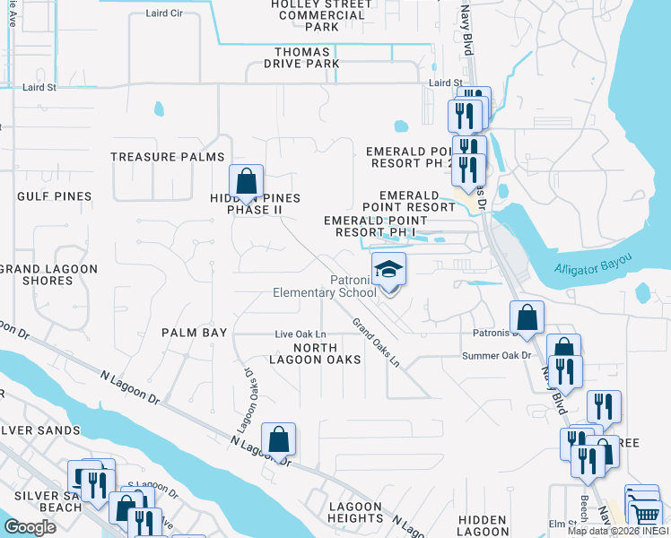 map of restaurants, bars, coffee shops, grocery stores, and more near 420 Brady Way in Panama City Beach