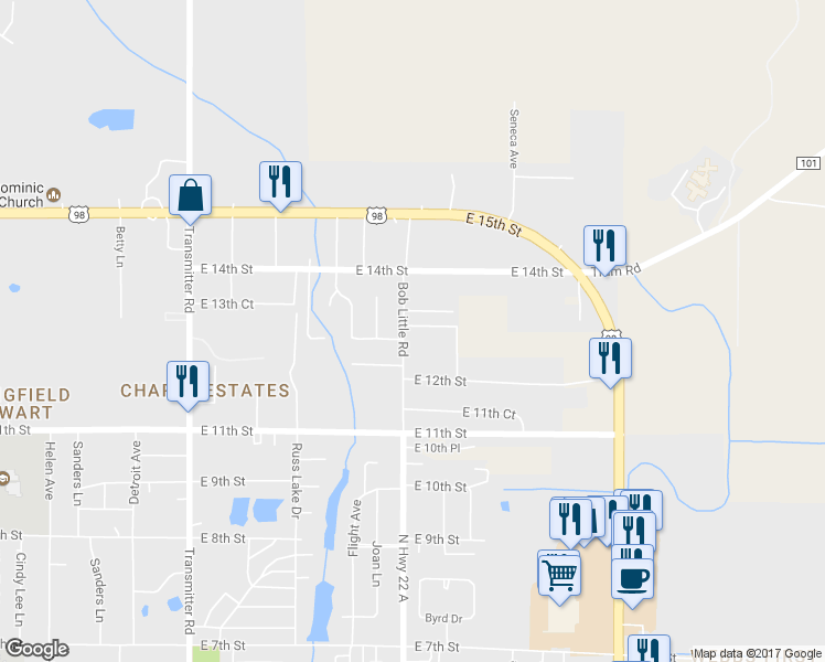 map of restaurants, bars, coffee shops, grocery stores, and more near 1240 Bob Little Rd in Panama City