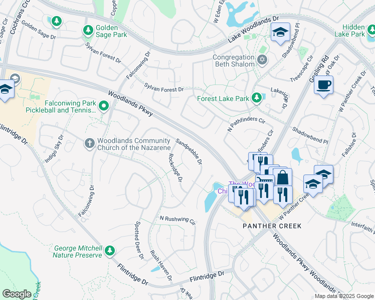 map of restaurants, bars, coffee shops, grocery stores, and more near 3 Still Corner Place in Spring