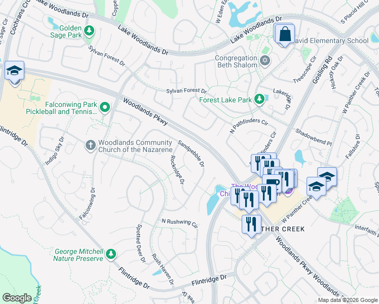 map of restaurants, bars, coffee shops, grocery stores, and more near 3 Still Corner Place in Spring