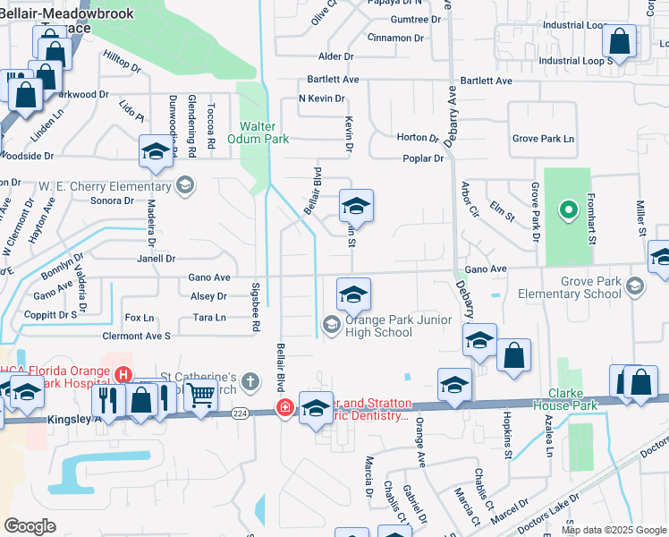 map of restaurants, bars, coffee shops, grocery stores, and more near 1495 Gano Avenue in Orange Park