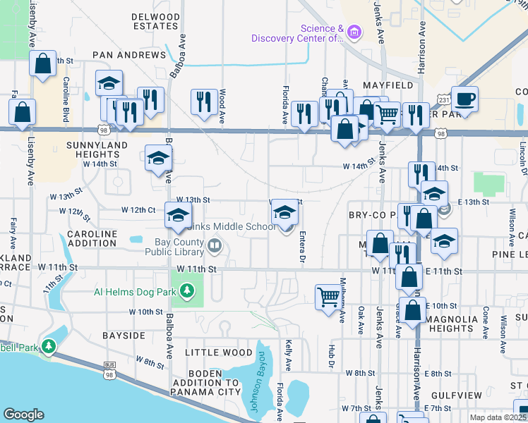 map of restaurants, bars, coffee shops, grocery stores, and more near 1211 Florida Avenue in Panama City
