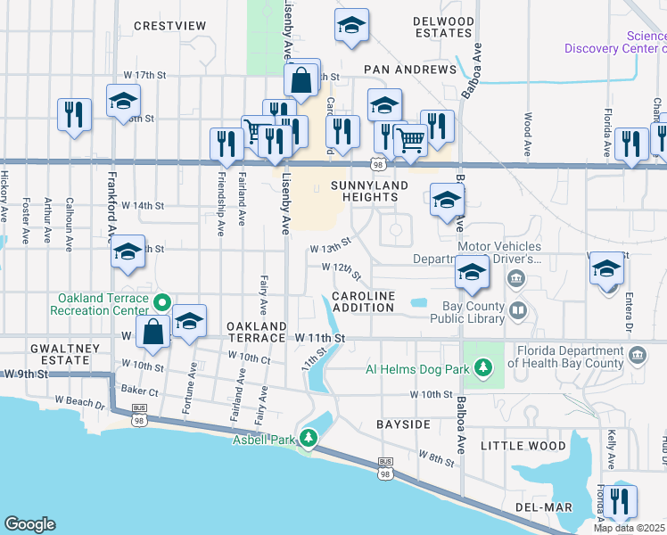 map of restaurants, bars, coffee shops, grocery stores, and more near 1299 Marie Ann Boulevard in Panama City
