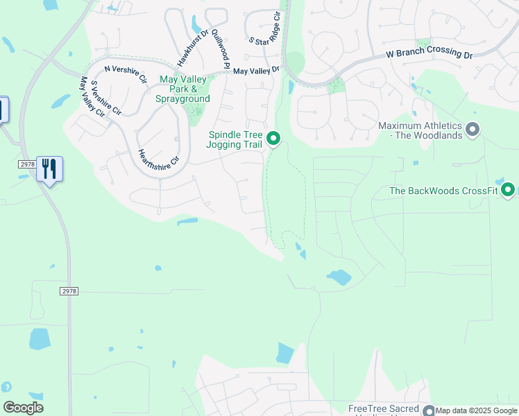 map of restaurants, bars, coffee shops, grocery stores, and more near 51 Springtime Creek Drive in Magnolia