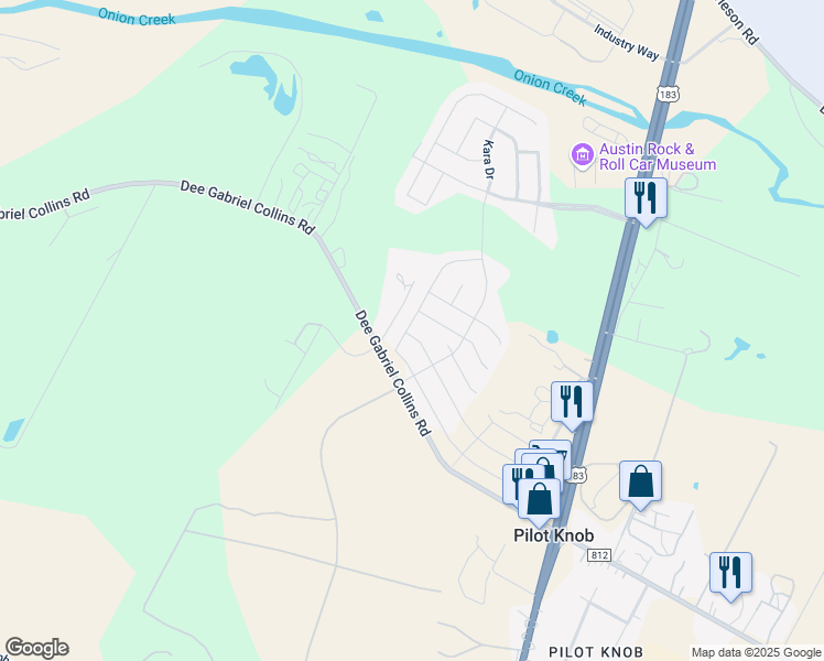 map of restaurants, bars, coffee shops, grocery stores, and more near 8001 Dampton Lane in Austin