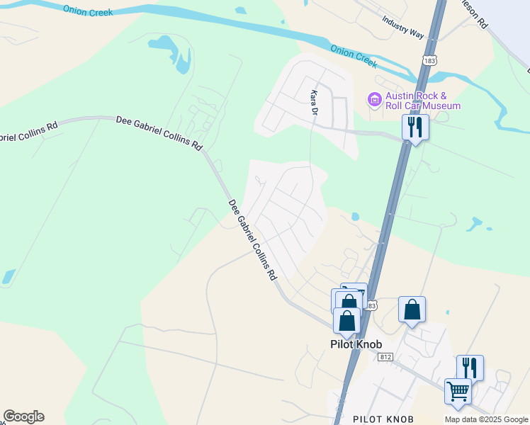 map of restaurants, bars, coffee shops, grocery stores, and more near 8001 Dampton Lane in Austin