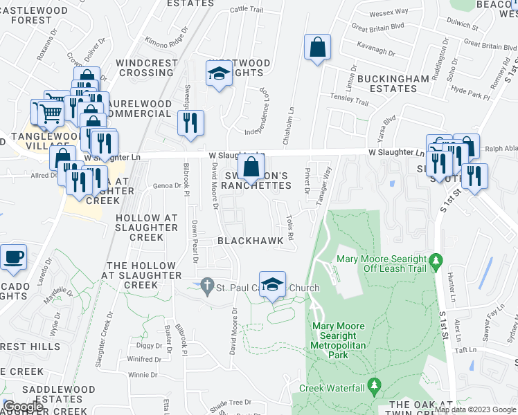 map of restaurants, bars, coffee shops, grocery stores, and more near 1017 Boatswain Way in Austin