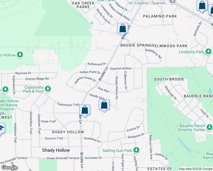 map of restaurants, bars, coffee shops, grocery stores, and more near 3412 Doe Run in Austin