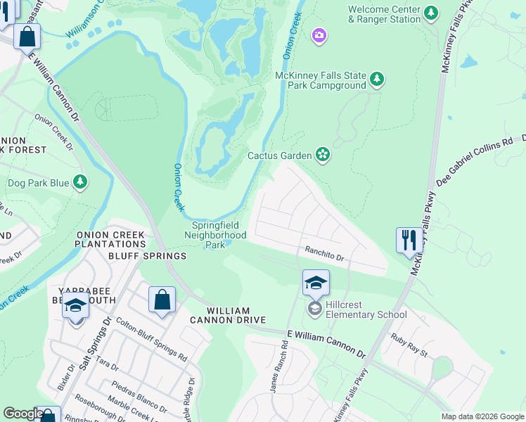 map of restaurants, bars, coffee shops, grocery stores, and more near 6501 Kauai Lane in Austin