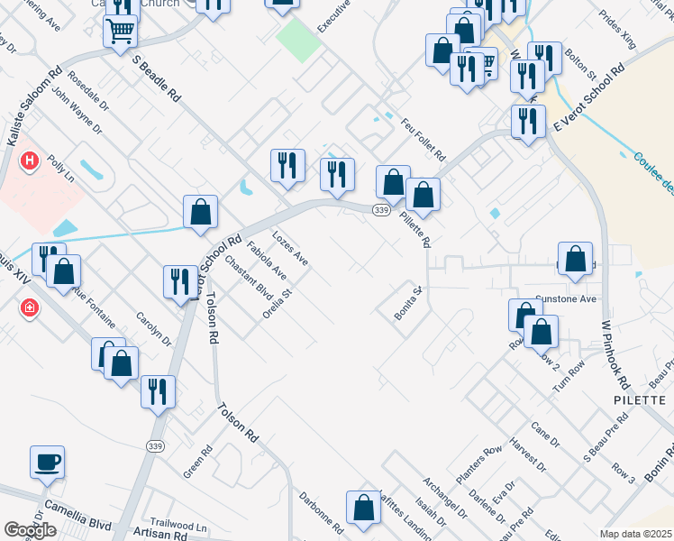 map of restaurants, bars, coffee shops, grocery stores, and more near 203 Westbend Ridge in Lafayette